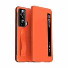 For Honor Magic Vs Side Window View Smart Litchi Pattern Leather Phone Case with Hand Strap(Orange) - 1