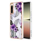 For Sony Xperia 5 IV Electroplating IMD TPU Phone Case(Purple Flower) - 1