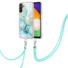 For Samsung Galaxy A34 5G Electroplating Marble IMD TPU Phone Case with Lanyard(Green 003) - 1