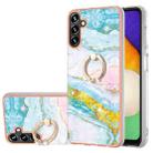 For Samsung Galaxy A34 5G Electroplating Marble IMD TPU Phone Case with Ring Holder(Green 004) - 1