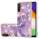 For Samsung Galaxy A34 5G Electroplating Marble IMD TPU Phone Case with Ring Holder(Purple 002) - 1