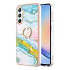 For Samsung Galaxy A24 4G Electroplating Marble IMD TPU Phone Case with Ring Holder(Green 004) - 1