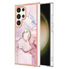 For Samsung Galaxy S24 Ultra 5G Electroplating Marble IMD TPU Phone Case with Ring Holder(Rose Gold 005) - 1