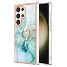 For Samsung Galaxy S24 Ultra 5G Electroplating Marble IMD TPU Phone Case with Ring Holder(Green 003) - 1
