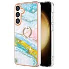 For Samsung Galaxy S24+ 5G Electroplating Marble IMD TPU Phone Case with Ring Holder(Green 004) - 1