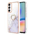 For Samsung Galaxy A05s Electroplating Marble IMD TPU Phone Case with Ring Holder(White 006) - 1