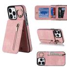 For iPhone 13 Pro Retro Ring and Zipper RFID Card Slot Phone Case(Pink) - 1