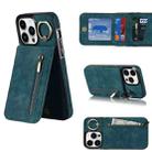 For iPhone 13 Pro Retro Ring and Zipper RFID Card Slot Phone Case(Blue) - 1