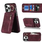 For iPhone 13 Pro Max Retro Ring and Zipper RFID Card Slot Phone Case(Wine Red) - 1