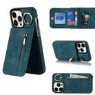 For iPhone 13 Pro Max Retro Ring and Zipper RFID Card Slot Phone Case(Blue) - 1