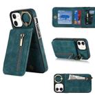 For iPhone 12 Retro Ring and Zipper RFID Card Slot Phone Case(Blue) - 1