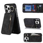 For iPhone 12 Pro Retro Ring and Zipper RFID Card Slot Phone Case(Black) - 1