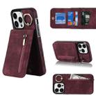 For iPhone 12 Pro Max Retro Ring and Zipper RFID Card Slot Phone Case(Wine Red) - 1