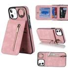 For iPhone 11 Retro Ring and Zipper RFID Card Slot Phone Case(Pink) - 1