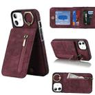 For iPhone 11 Retro Ring and Zipper RFID Card Slot Phone Case(Wine Red) - 1