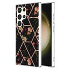 For Samsung Galaxy S24 Ultra 5G Splicing Marble Flower IMD TPU Phone Case(Black Flower) - 1