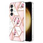 For Samsung Galaxy S24 5G Splicing Marble Flower IMD TPU Phone Case(Pink Flower) - 1