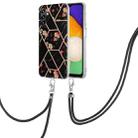 For Samsung Galaxy A34 5G Electroplating Splicing Marble Flower IMD TPU Phone Case with Lanyard(Black Flower) - 1