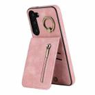 For Samsung Galaxy S23 5G Retro Ring and Zipper RFID Card Slot Phone Case(Pink) - 1