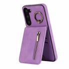 For Samsung Galaxy S23 5G Retro Ring and Zipper RFID Card Slot Phone Case(Purple) - 1