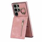 For Samsung Galaxy S23 Ultra 5G Retro Ring and Zipper RFID Card Slot Phone Case(Pink) - 1