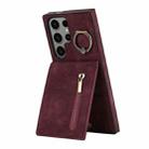 For Samsung Galaxy S23 Ultra 5G Retro Ring and Zipper RFID Card Slot Phone Case(Wine Red) - 1