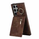 For Samsung Galaxy S23 Ultra 5G Retro Ring and Zipper RFID Card Slot Phone Case(Brown) - 1