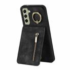 For Samsung Galaxy S22 5G Retro Ring and Zipper RFID Card Slot Phone Case(Black) - 1