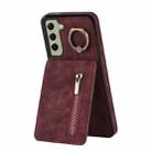 For Samsung Galaxy S22 5G Retro Ring and Zipper RFID Card Slot Phone Case(Wine Red) - 1