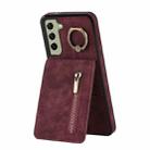 For Samsung Galaxy S22+ 5G Retro Ring and Zipper RFID Card Slot Phone Case(Wine Red) - 1