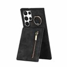 For Samsung Galaxy S22 Ultra 5G Retro Ring and Zipper RFID Card Slot Phone Case(Black) - 1