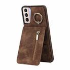 For Samsung Galaxy S21 5G Retro Ring and Zipper RFID Card Slot Phone Case(Brown) - 1
