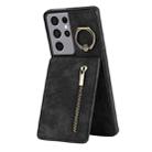 For Samsung Galaxy S21 Ultra 5G Retro Ring and Zipper RFID Card Slot Phone Case(Black) - 1