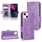For iPhone 13 Symmetrical Triangle Leather Phone Case(Purple) - 1