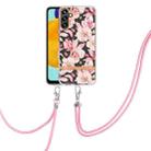 For Samsung Galaxy A34 5G Flowers and Plants Series IMD TPU Phone Case with Lanyard(Pink Gardenia) - 1