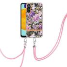 For Samsung Galaxy A54 5G Flowers and Plants Series IMD TPU Phone Case with Lanyard(Purple Peony) - 1
