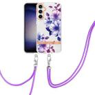 For Samsung Galaxy S23 FE 5G Flowers and Plants Series IMD TPU Phone Case with Lanyard(Purple Begonia) - 1