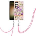 For Samsung Galaxy S24 Ultra 5G Flowers and Plants Series IMD TPU Phone Case with Lanyard(Purple Peony) - 1