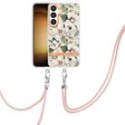 For Samsung Galaxy S24+ 5G Flowers and Plants Series IMD TPU Phone Case with Lanyard(Green Gardenia) - 1