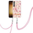 For Samsung Galaxy S24+ 5G Flowers and Plants Series IMD TPU Phone Case with Lanyard(Pink Gardenia) - 1