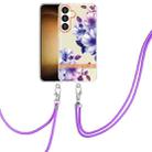 For Samsung Galaxy S24 5G Flowers and Plants Series IMD TPU Phone Case with Lanyard(Purple Begonia) - 1