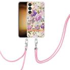 For Samsung Galaxy S24 5G Flowers and Plants Series IMD TPU Phone Case with Lanyard(Purple Peony) - 1