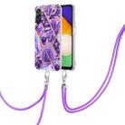 For Samsung Galaxy A34 5G Electroplating IMD Splicing Dual-side Marble TPU Phone Case with Lanyard(Dark Purple) - 1