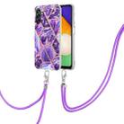 For Samsung Galaxy A54 5G Electroplating IMD Splicing Dual-side Marble TPU Phone Case with Lanyard(Dark Purple) - 1