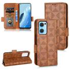 For OPPO Reno7 5G / Find X5 Lite Symmetrical Triangle Leather Phone Case(Brown) - 1