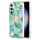 For Samsung Galaxy S23 FE 5G Splicing Marble Flower IMD TPU Phone Case with Ring Holder(Blue Flower) - 1