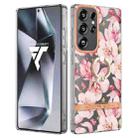 For Samsung Galaxy S25 Ultra 5G Flowers and Plants Series IMD TPU Phone Case with Ring Holder(Pink Gardenia) - 1