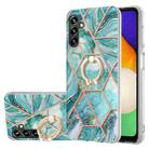 For Samsung Galaxy A34 5G Splicing Marble Flower IMD TPU Phone Case Ring Holder(Blue) - 1
