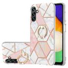 For Samsung Galaxy A34 5G Splicing Marble Flower IMD TPU Phone Case Ring Holder(Pink White) - 1