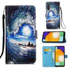For Samsung Galaxy A34 5G Colored Drawing Pattern Plain Weave Leather Phone Case(Waves And Sun) - 1